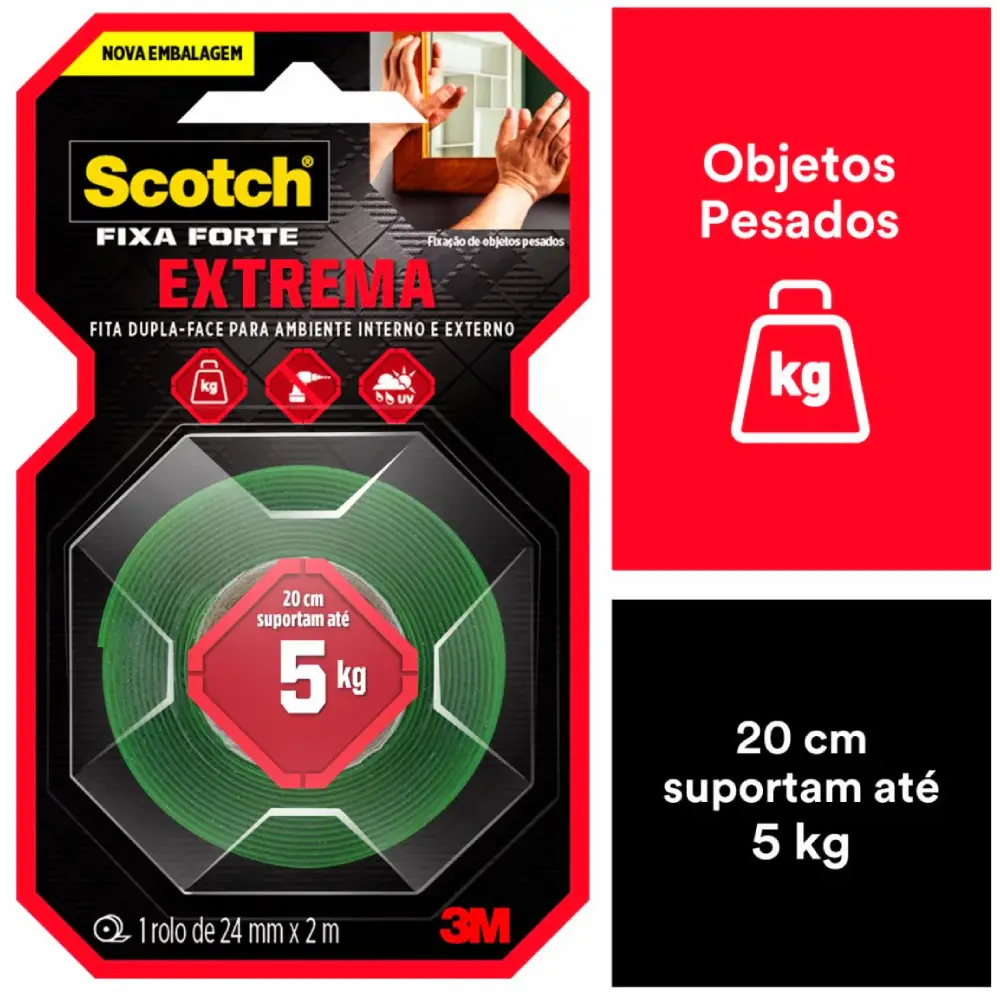Fita Dupla Face Scotch Fixa Forte 24mm x 2m 3M