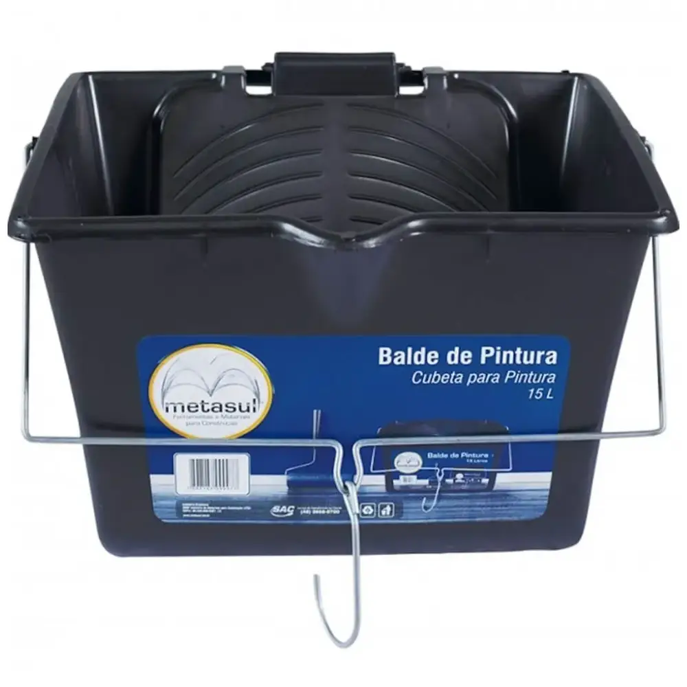 Balde Plástico de Pintura 15 Litros Preto Metasul