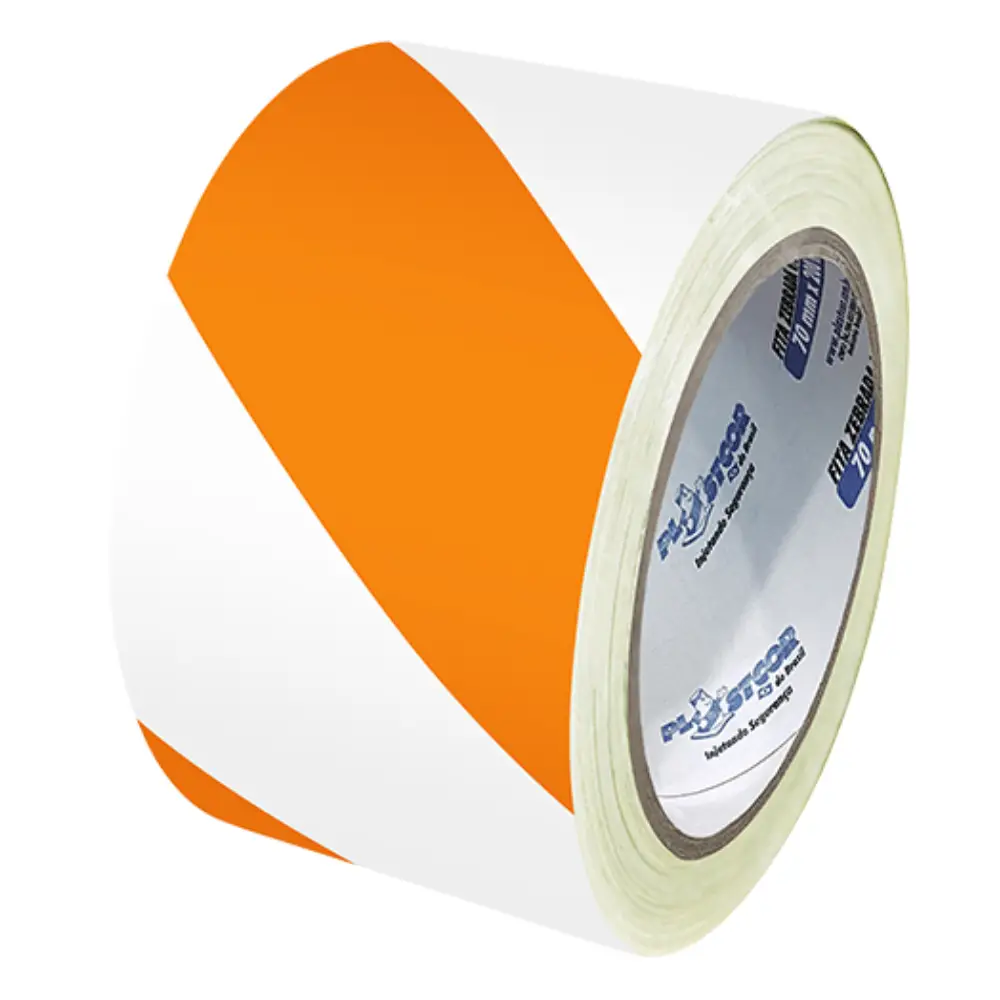 Fita Zebrada Laranja e Branca 70mmx200m Plastcor