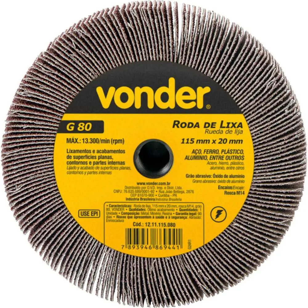Roda de Lixa 115x20mm M14 G80 Vonder