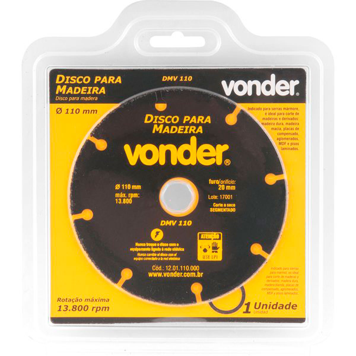 Disco de Corte para Madeira 110mm DMV110 Vonder