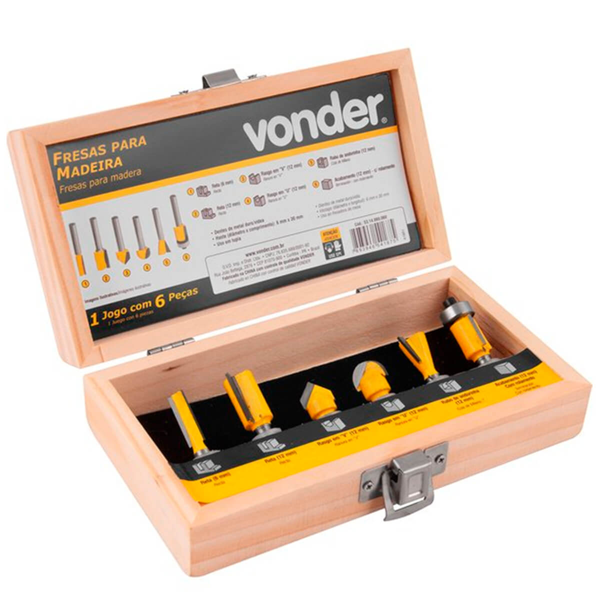 Jogo De Fresas Para Madeira Com 6 peças Vonder