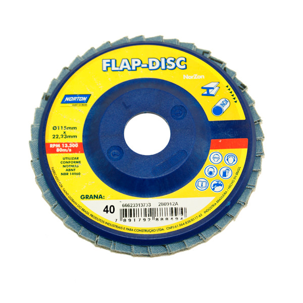 Disco Flap-Disc R 822 Suporte Plástico 115mm GR040 - Norton