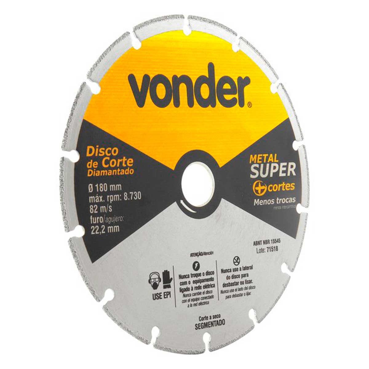 Disco de Corte Diamantado Metal Super 180mm Vonder