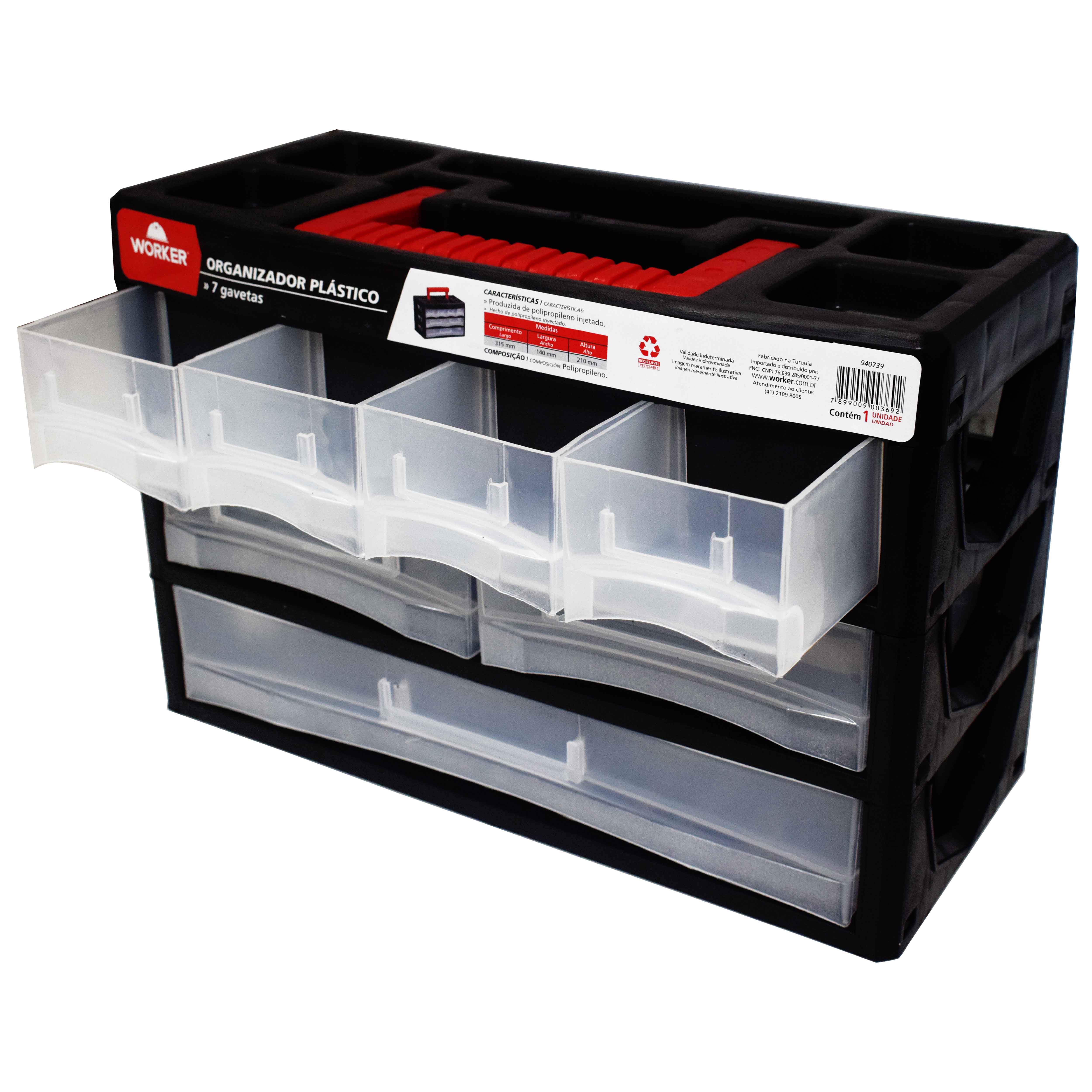 Organizador Plástico 7 Gavetas 31,5 x 14 x 21 cm Worker