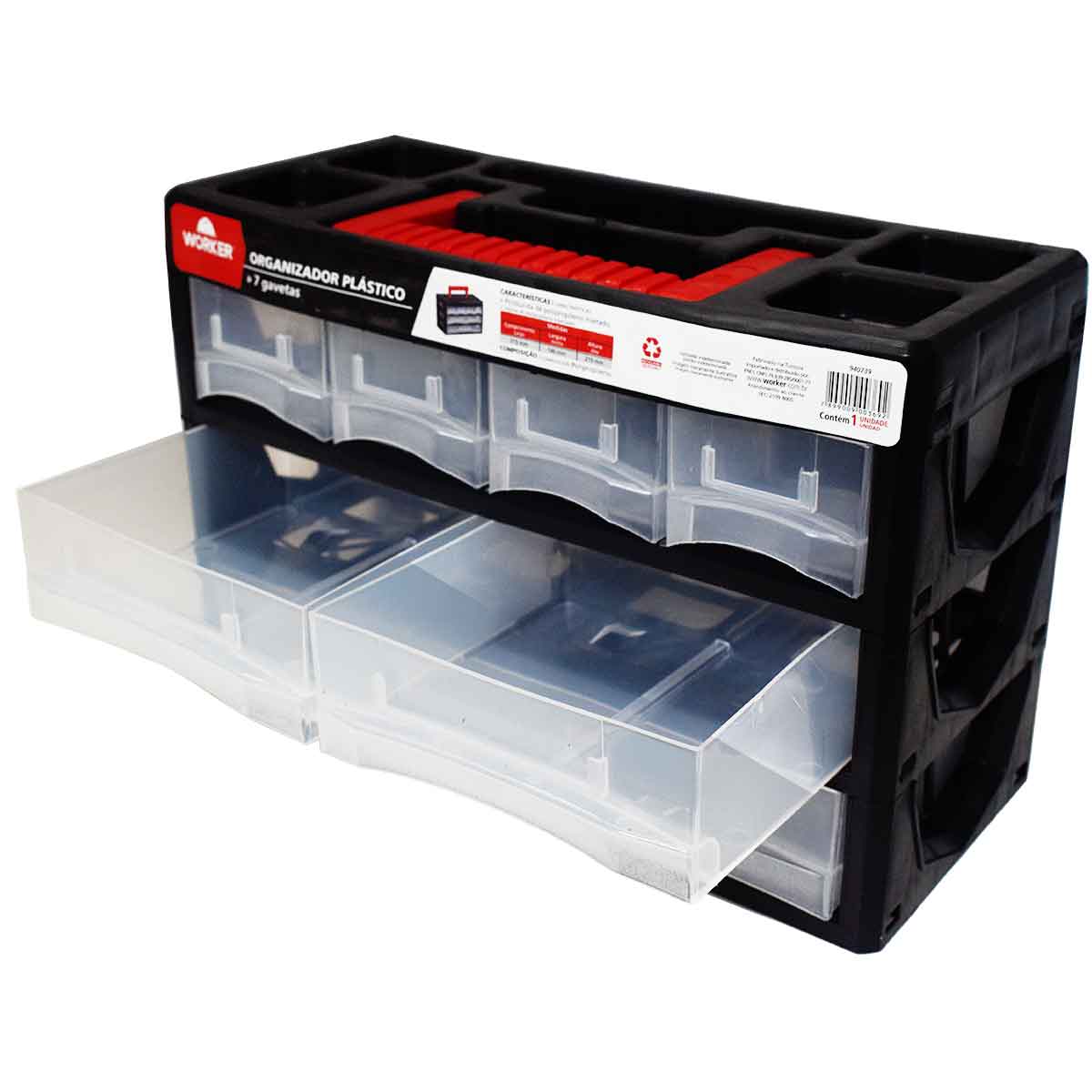 Organizador Plástico 7 Gavetas 31,5 x 14 x 21 cm Worker