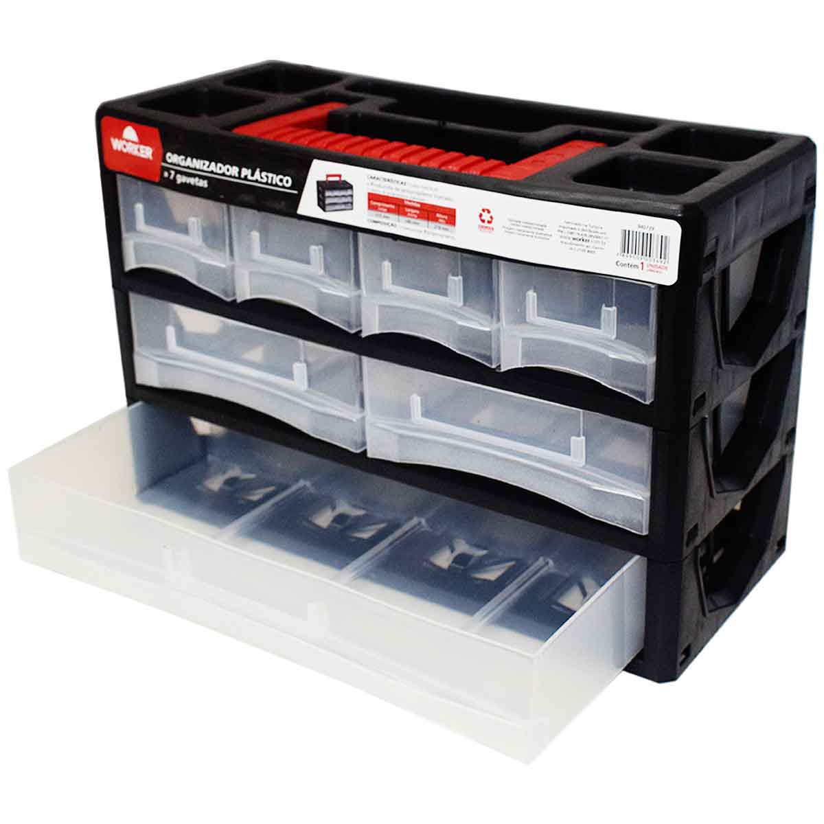 Organizador Plástico 7 Gavetas 31,5 x 14 x 21 cm Worker