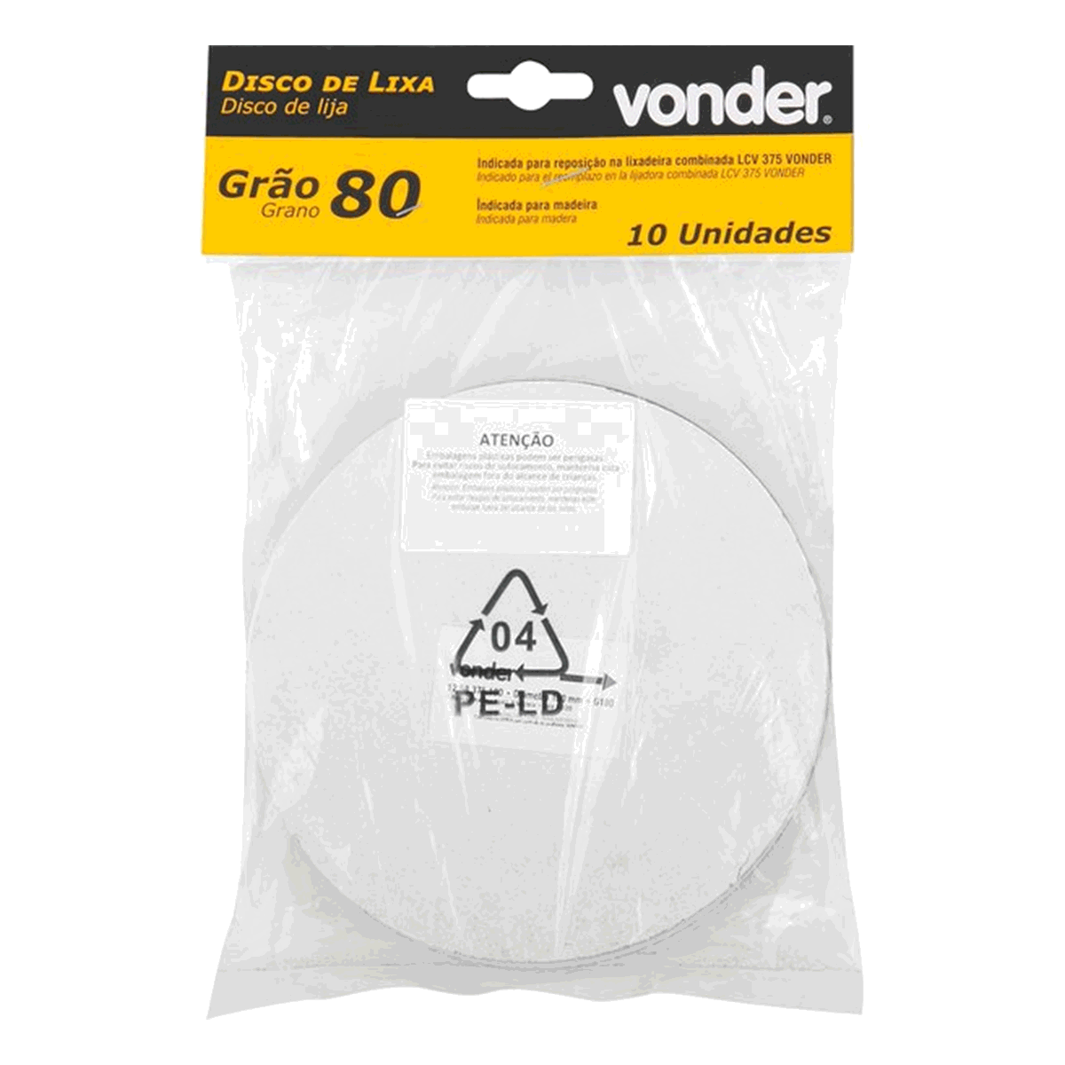Disco Lixa Grão 80 para LCV375 com 10 Und Vonder
