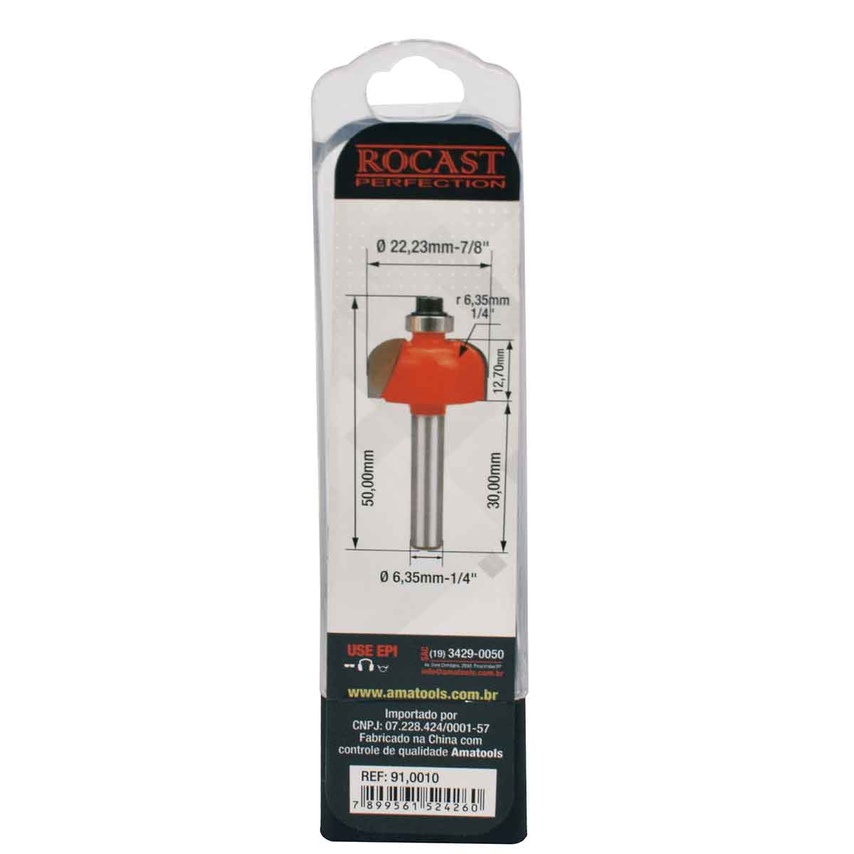 Fresa Para Tupia Moldura Arredondada com Rolamento 1x1/4 Rocast