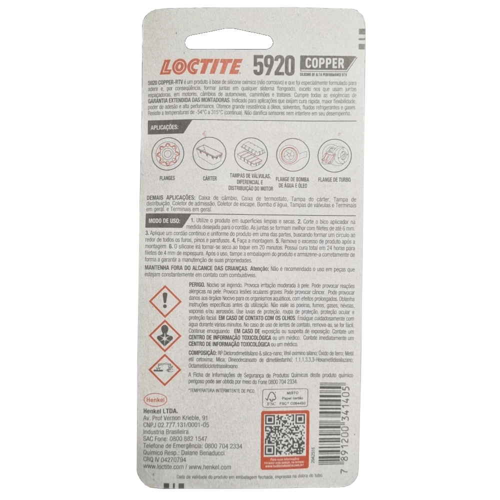 Silicone Alta Temperatura 5920 Ultra Copper 55g Loctite