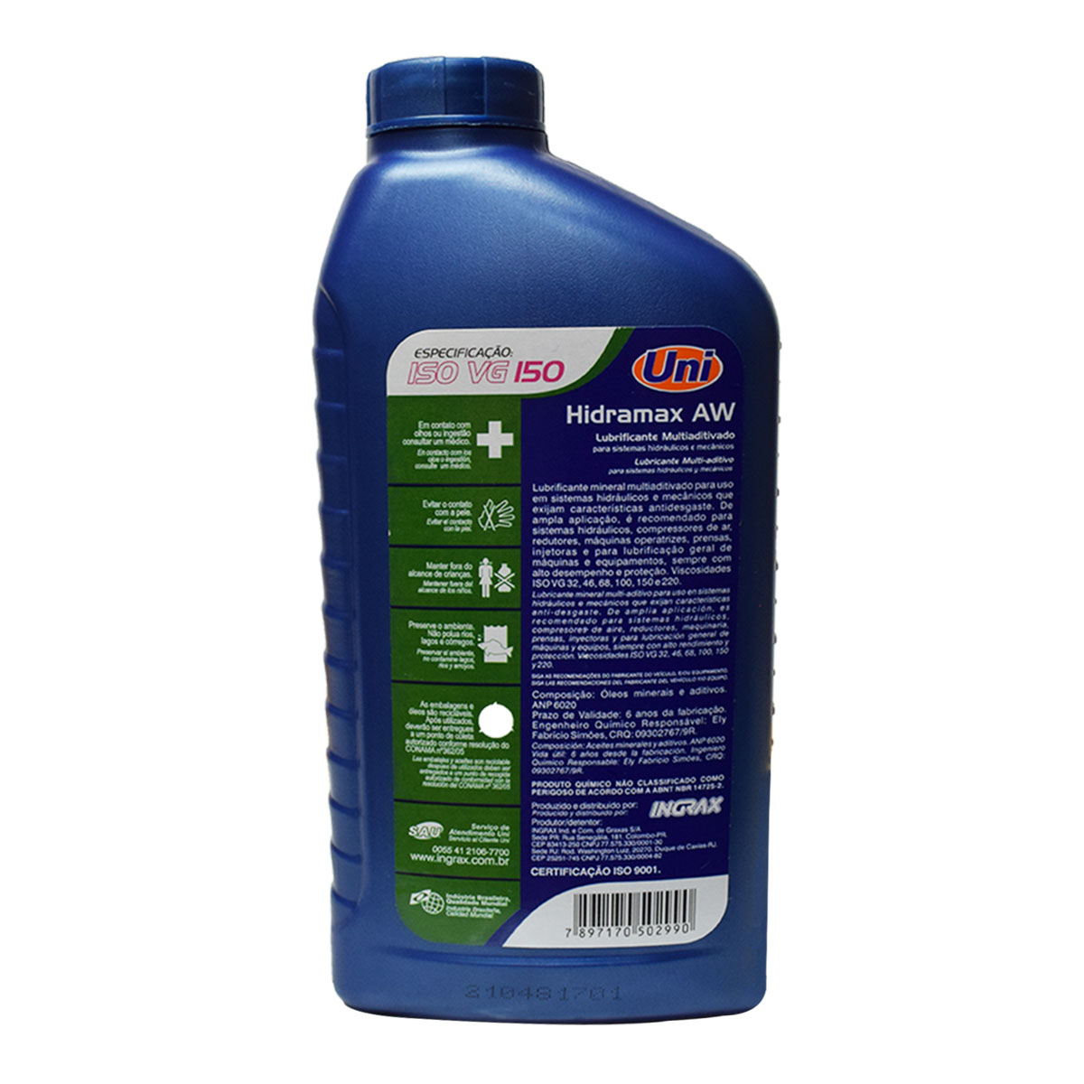 Óleo Lubrificante Compressor Aw 150 1 Litro Hidramax Ingrax 