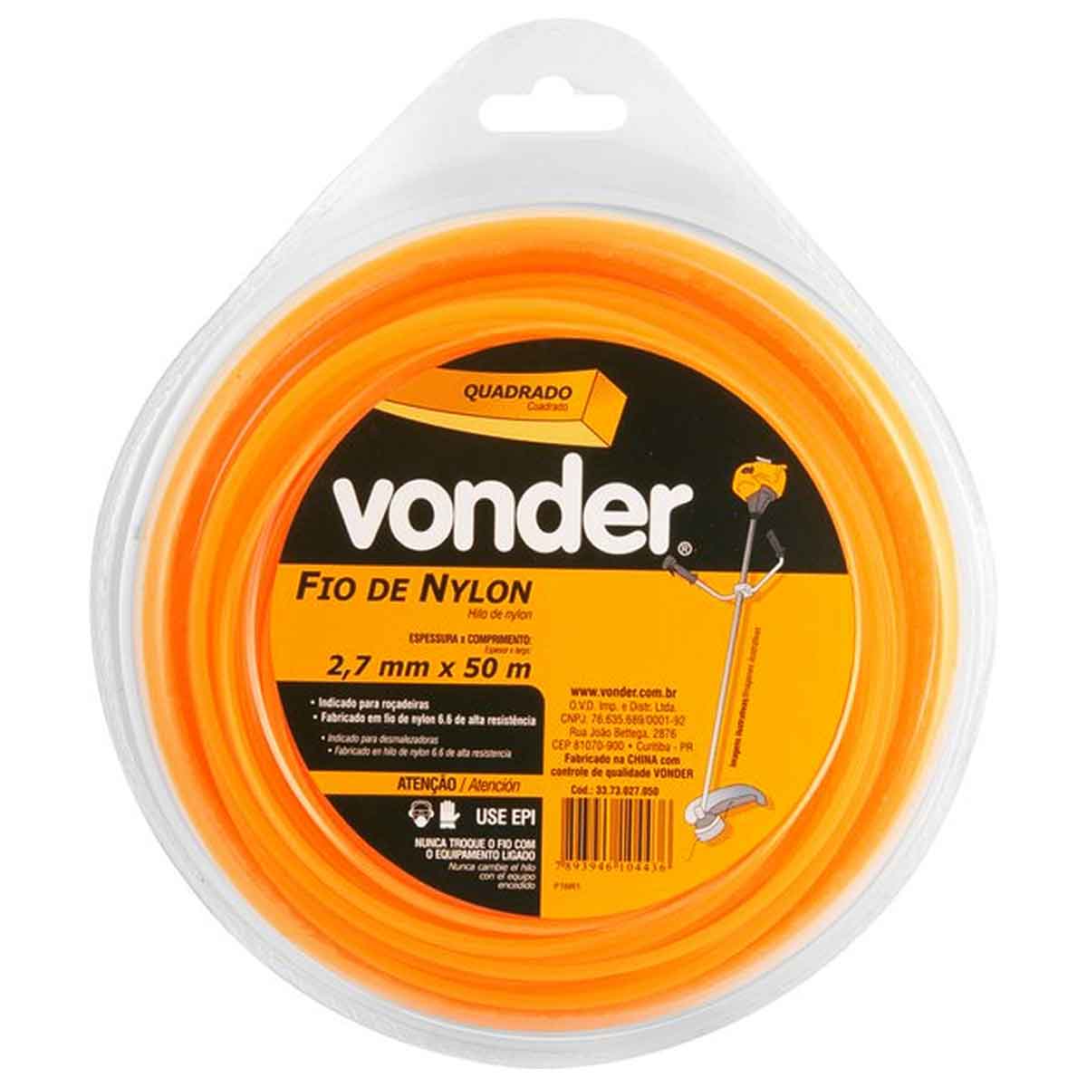 Fio de Nylon 2,7mm X 50m Quadrado Vonder