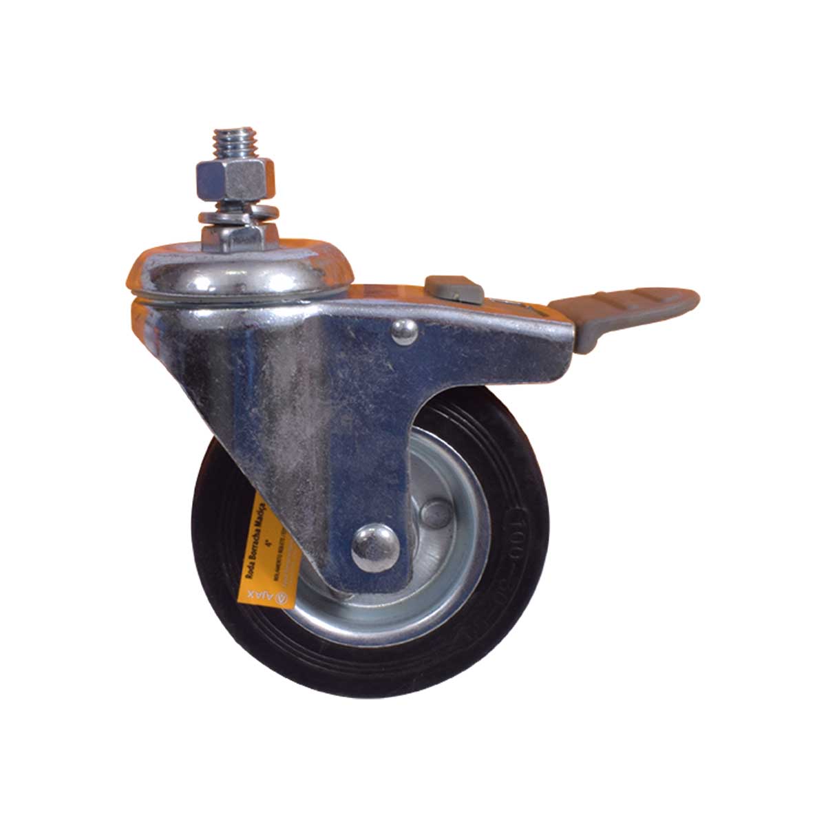 Rodízio Giratório Com Freio Total 04 Polegadas Borracha Ajax