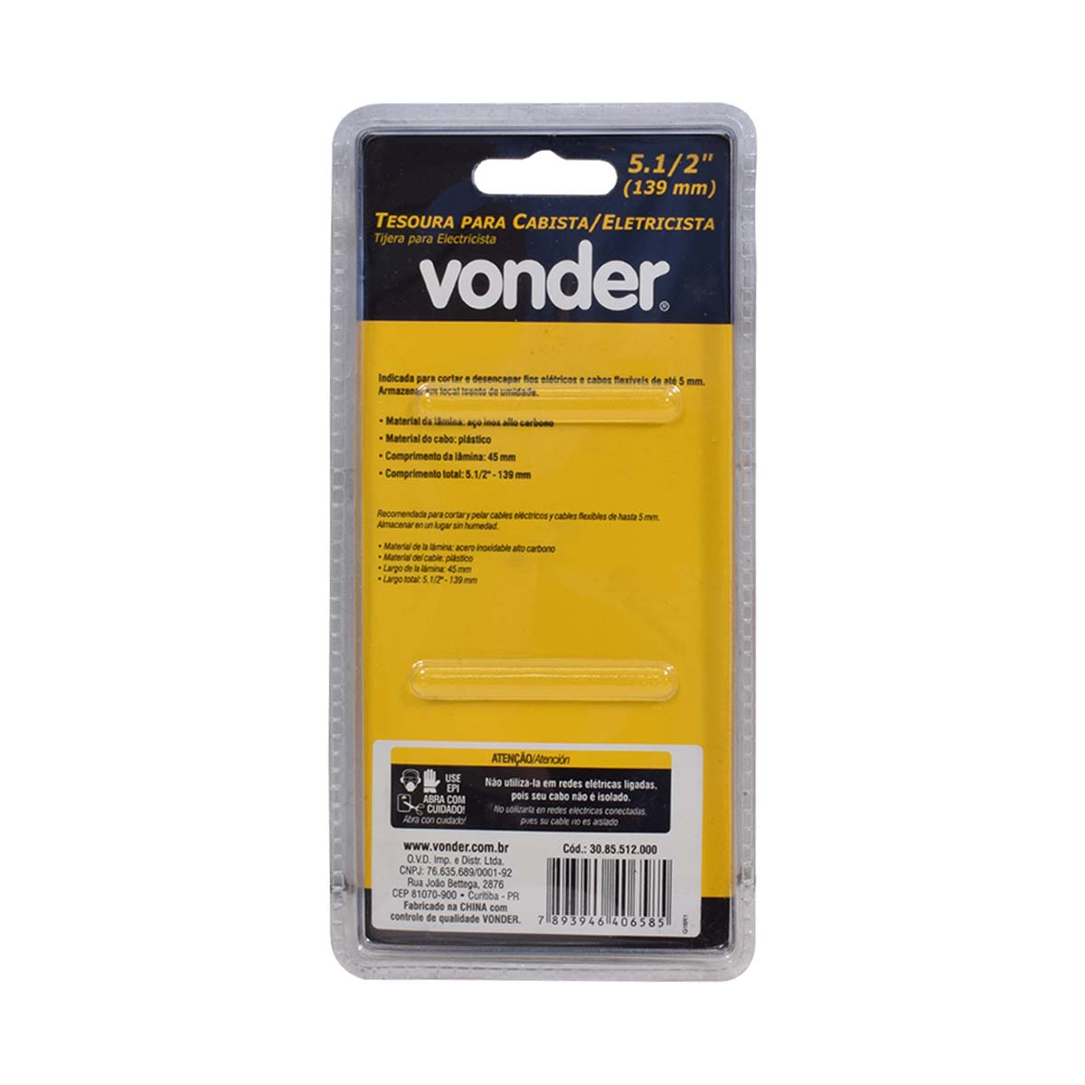 Tesoura para Cabista/Eletricista 5.1/2 Vonder