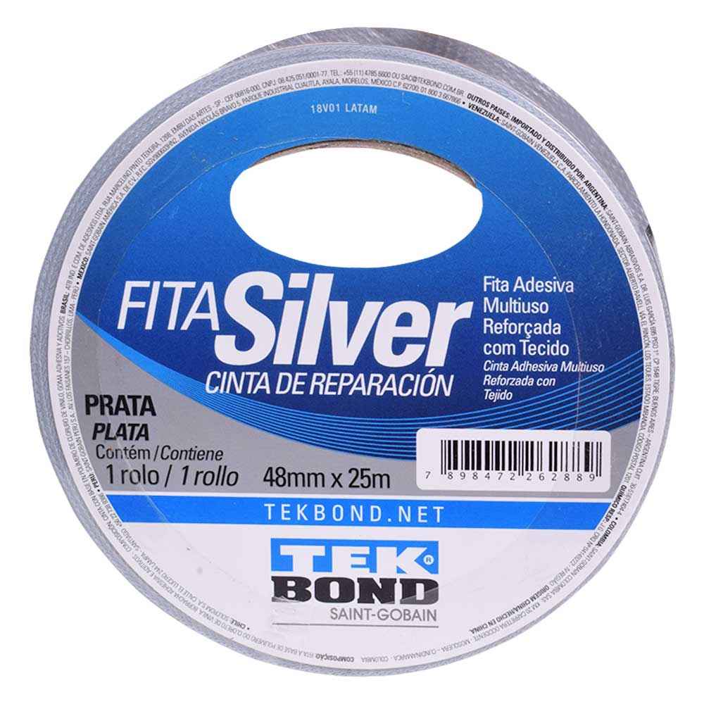 Fita Adesiva Multiuso Prata 48mmx25m Silver Tape Tekbond 