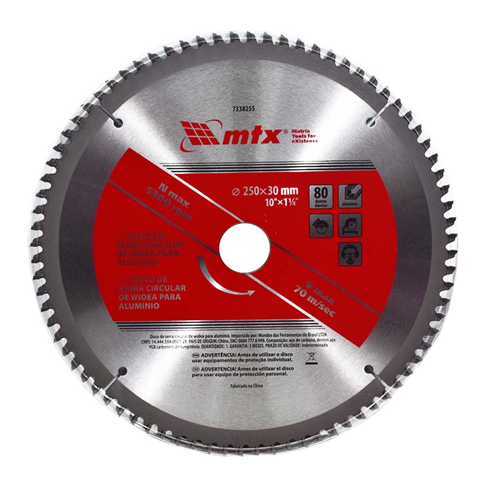 Disco de Serra Circular para Alumínio 250mm 80 Dentes Mtx 