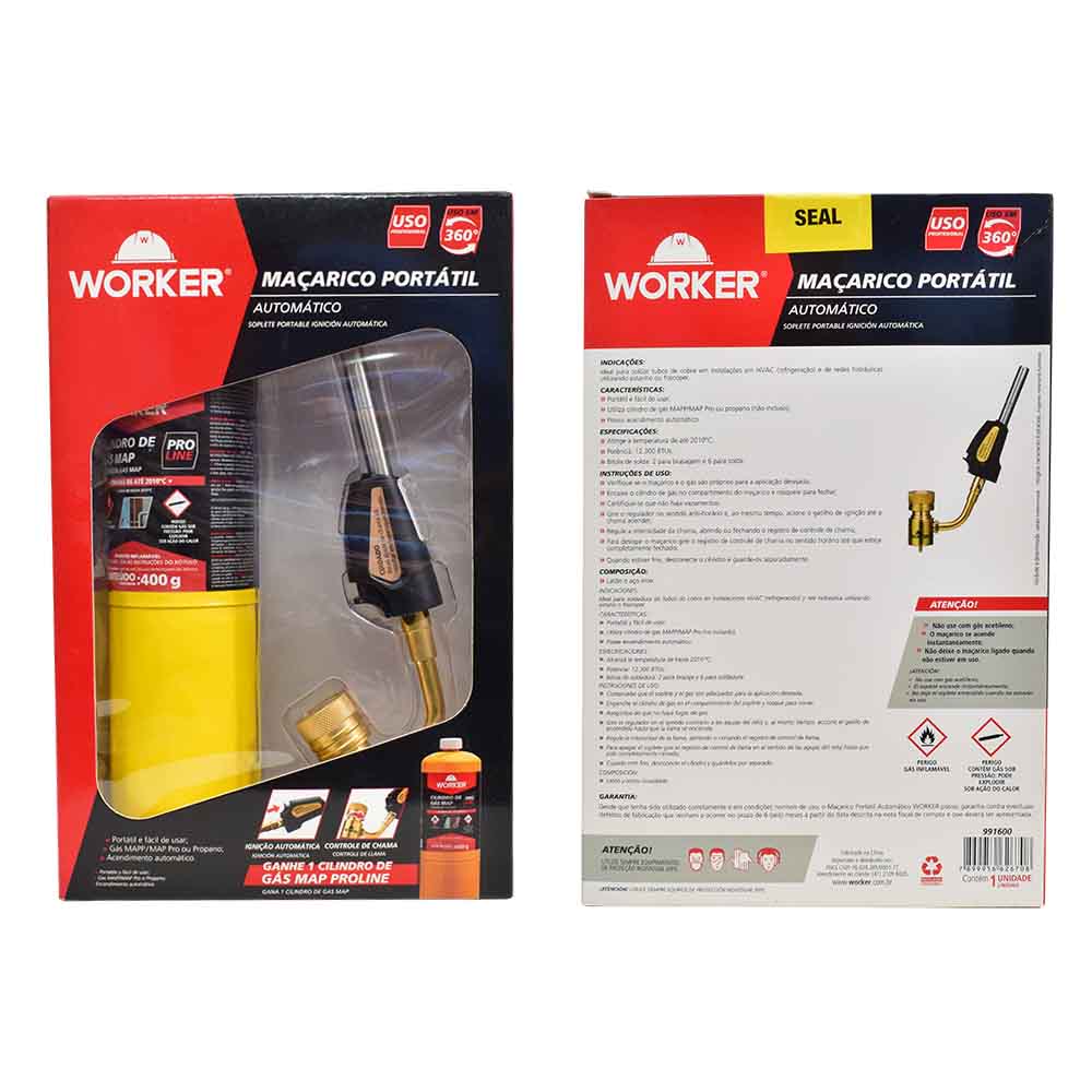Maçarico Portátil Com Cilindro Gás Mapp Worker
