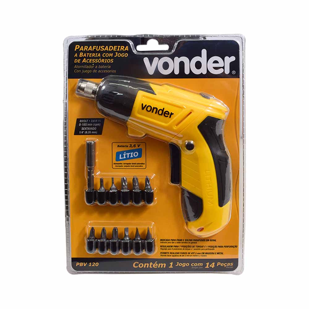 Parafusadeira Bateria 3,6V PBV120 Bivolt Vonder