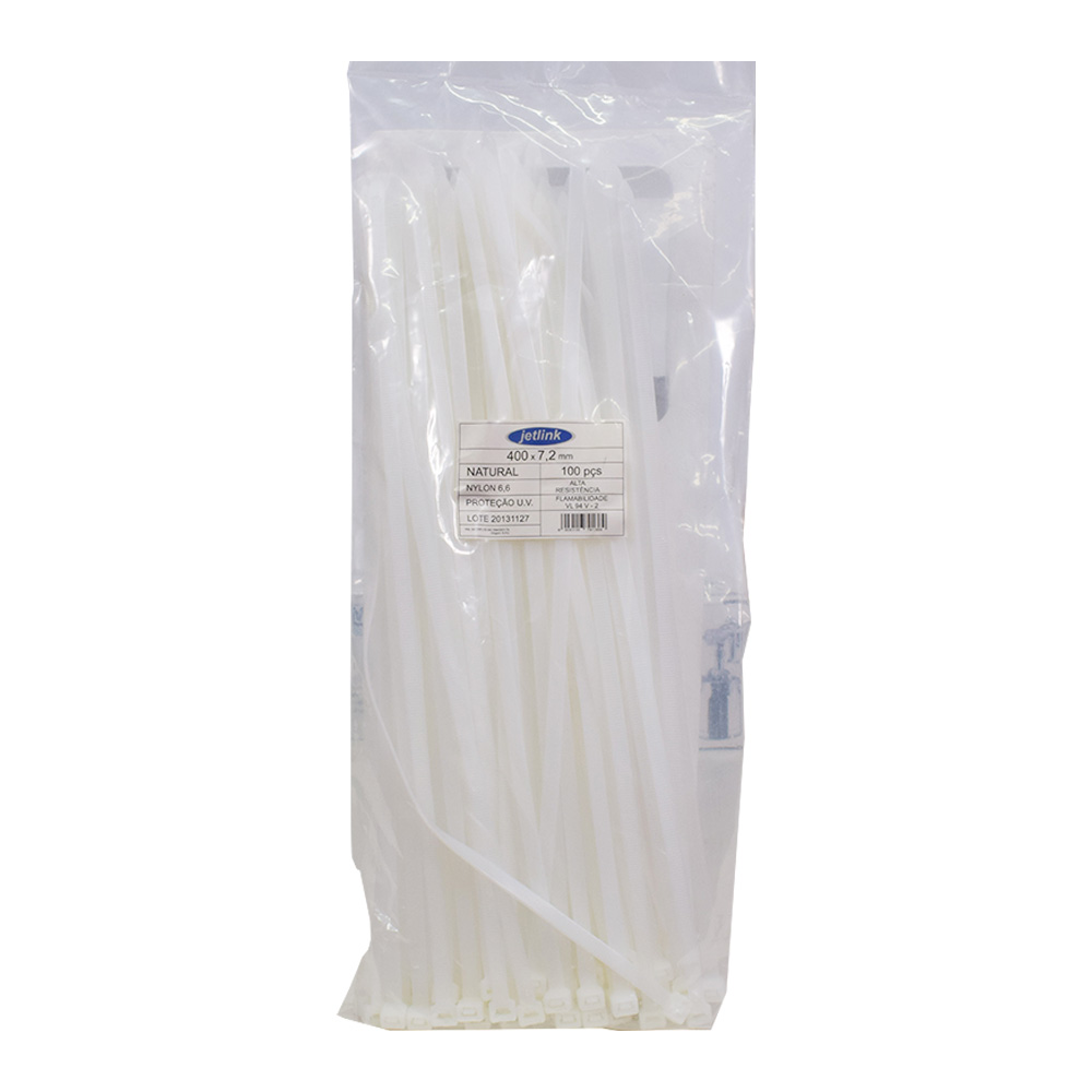 Abraçadeira Nylon 400x7.2 Branca 100pcs Jetlink