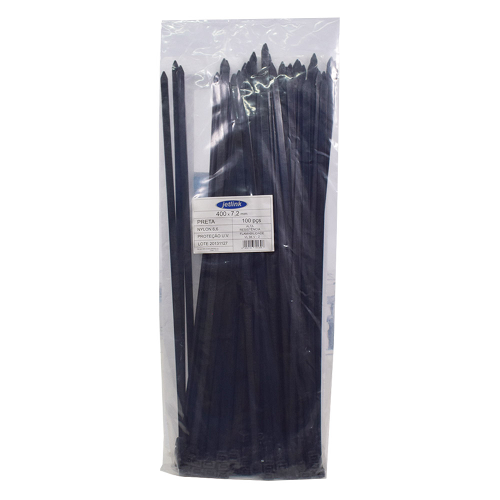 Abraçadeira Nylon 400x7.2 Preta 100pcs Jetlink