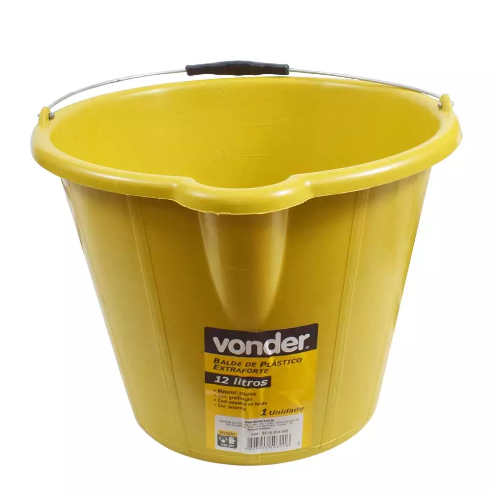 Balde Plástico Extra Reforçado 12L Amarelo Vonder