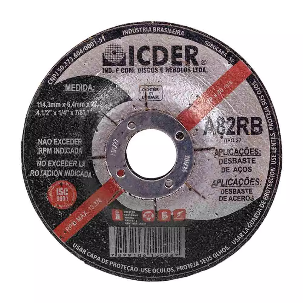 Disco Desbaste 4.1/2 Pol. X 1/4 Pol. X 7/8 Pol. A82RB ICDER Disco Desbaste 4.1/2 Pol. X 1/4 Pol. X 7/8 Pol. A82RB ICDER