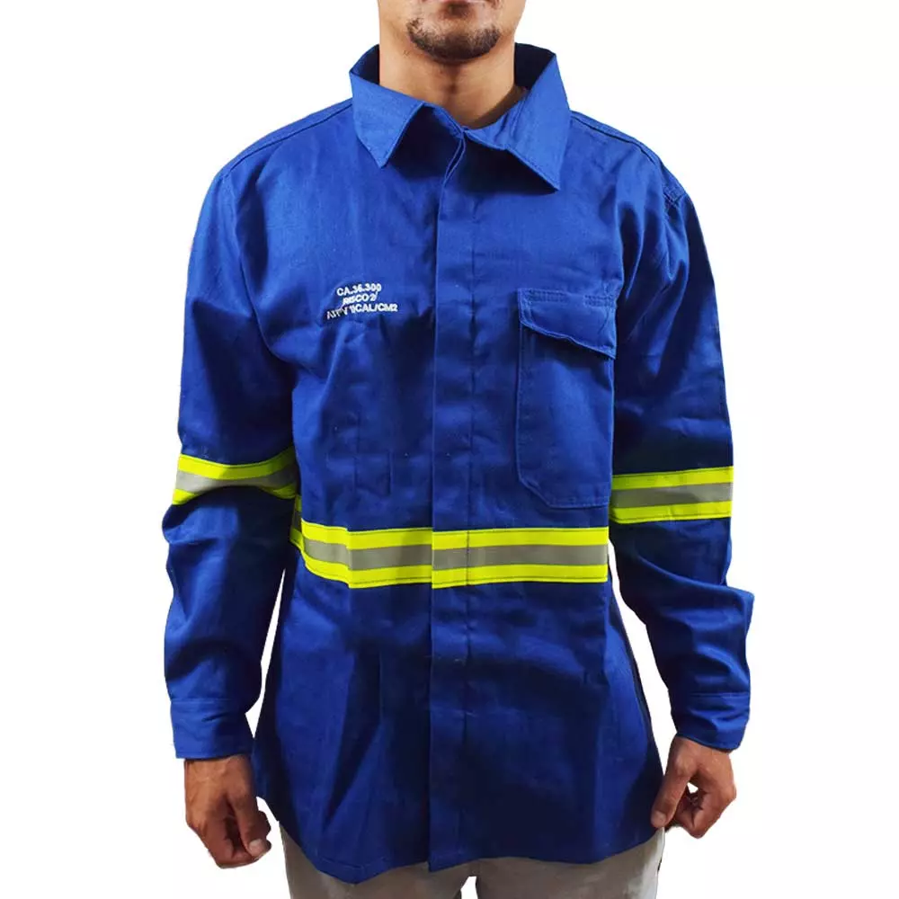 Camisa Azul Eletricista NR10 Risco 2 Com Refletivo Nexus