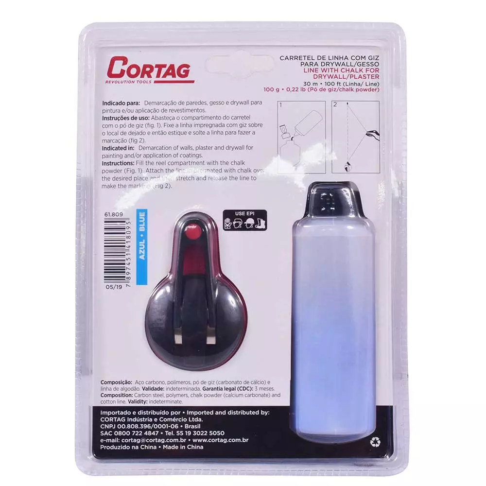 Carretel de Linha de Giz Azul 30mt com Refil Cortag