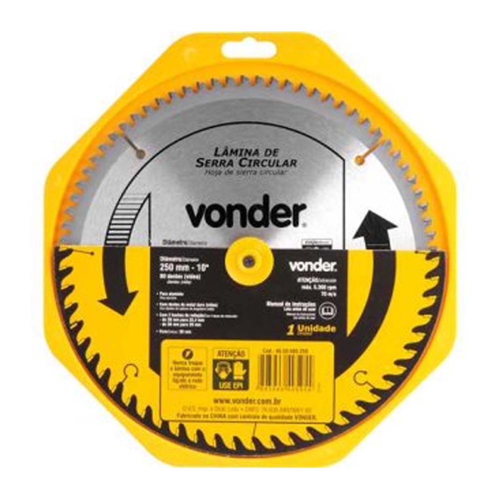 Lamina Serra Circular Vídea 250x30x80 Alumínio Vonder