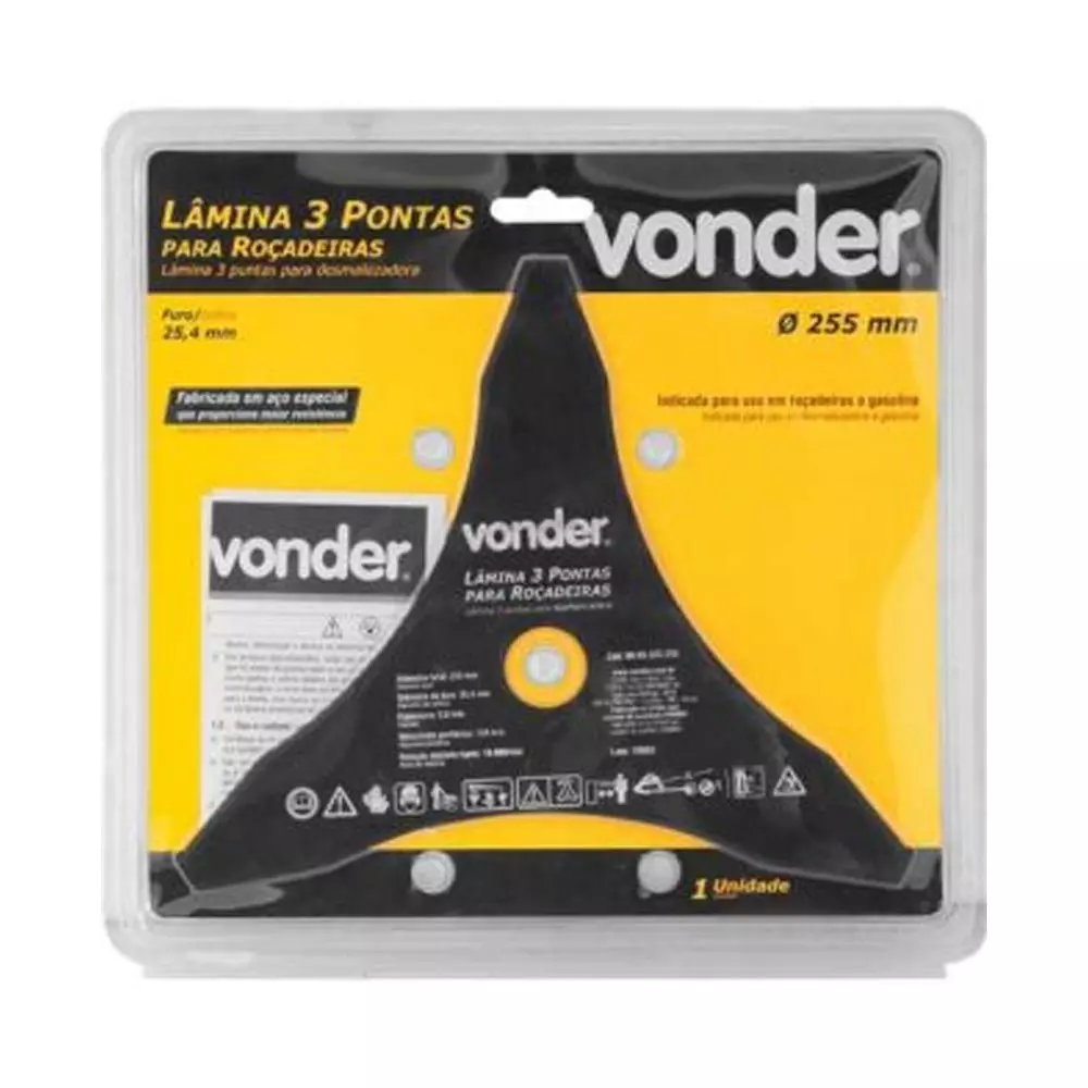 Lâmina 3 Pontas Para Roçadeira 255 x 25,4 x 3,0mm Vonder