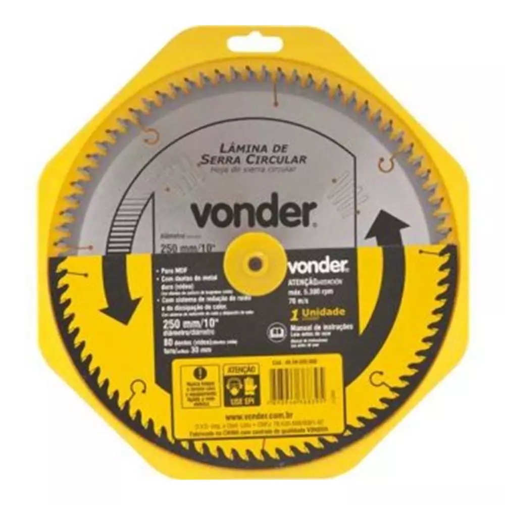 Lamina Serra Circular Videa 250 x 30 x 80 MDF Vonder