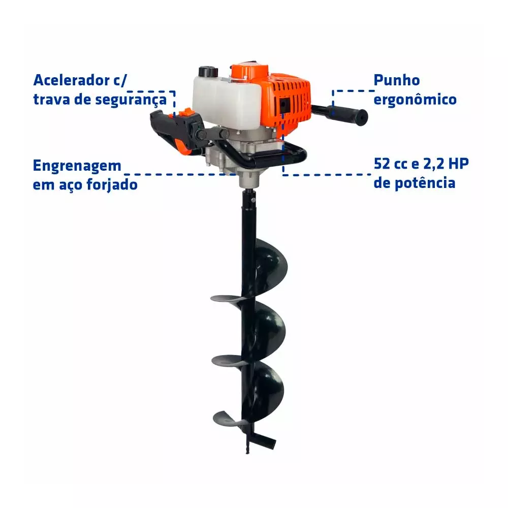 Perfurador de Solo Gasolina 52cc c/Broca GROUND5200 Intech 