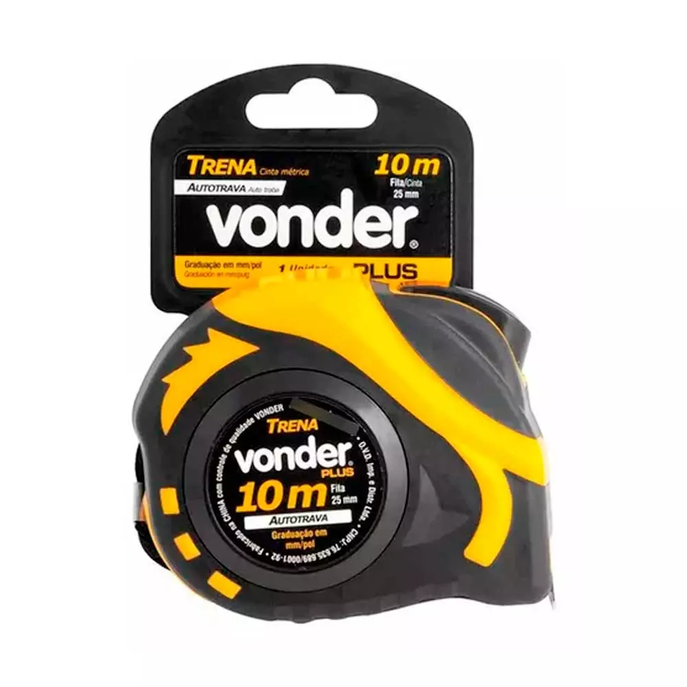 Trena Curta de Aço Autotrava 10m X 25mm Vonder Plus