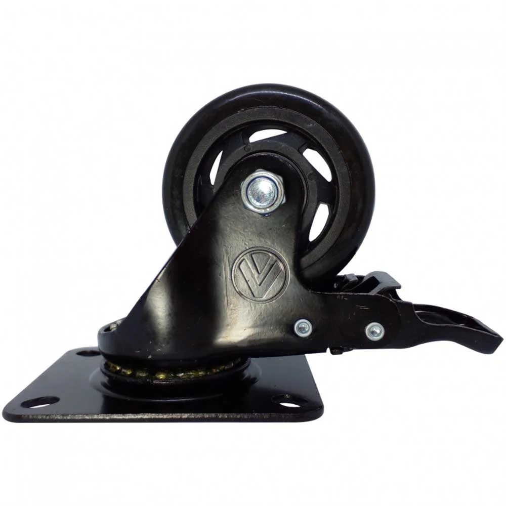 Rodízio de PVC preto 3 pol giratório com freio A09430-GF Ajax