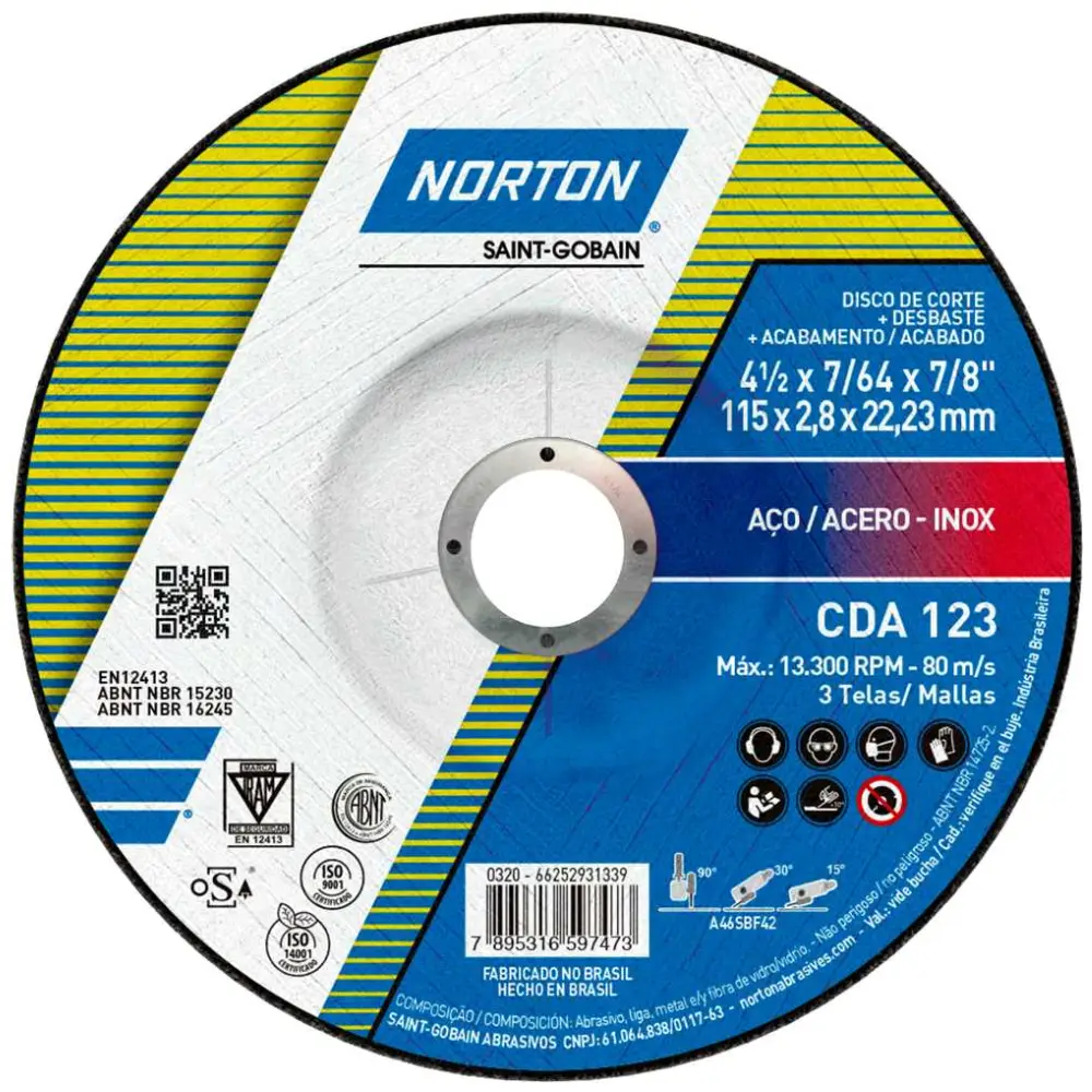 Disco de Corte e Desbaste CDA123 Multiuso 115x2,8x22,23mm Norton