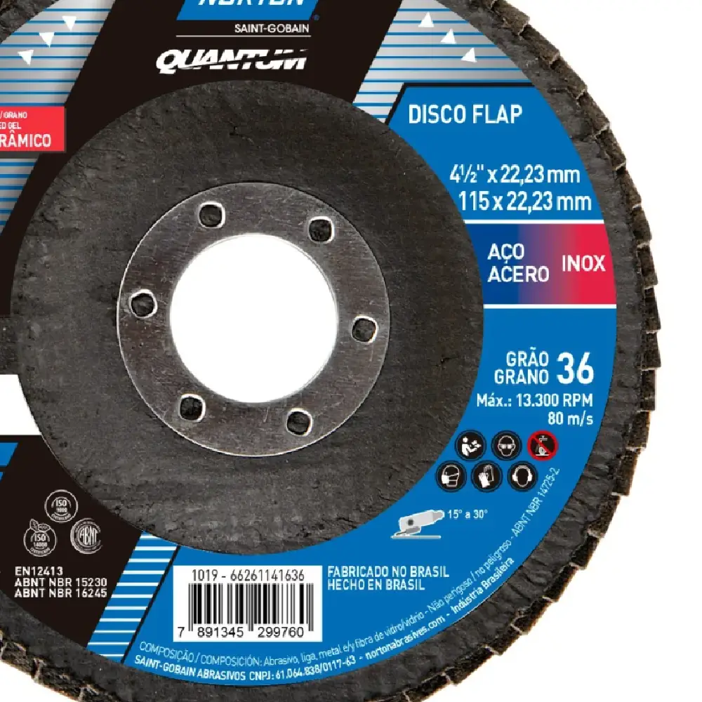 Disco Flap Quantum R996 115x22,23mm Grão 36 Norton