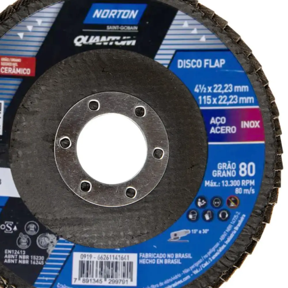 Disco Flap Quantum R996 115x22,23mm Grão 80 Norton