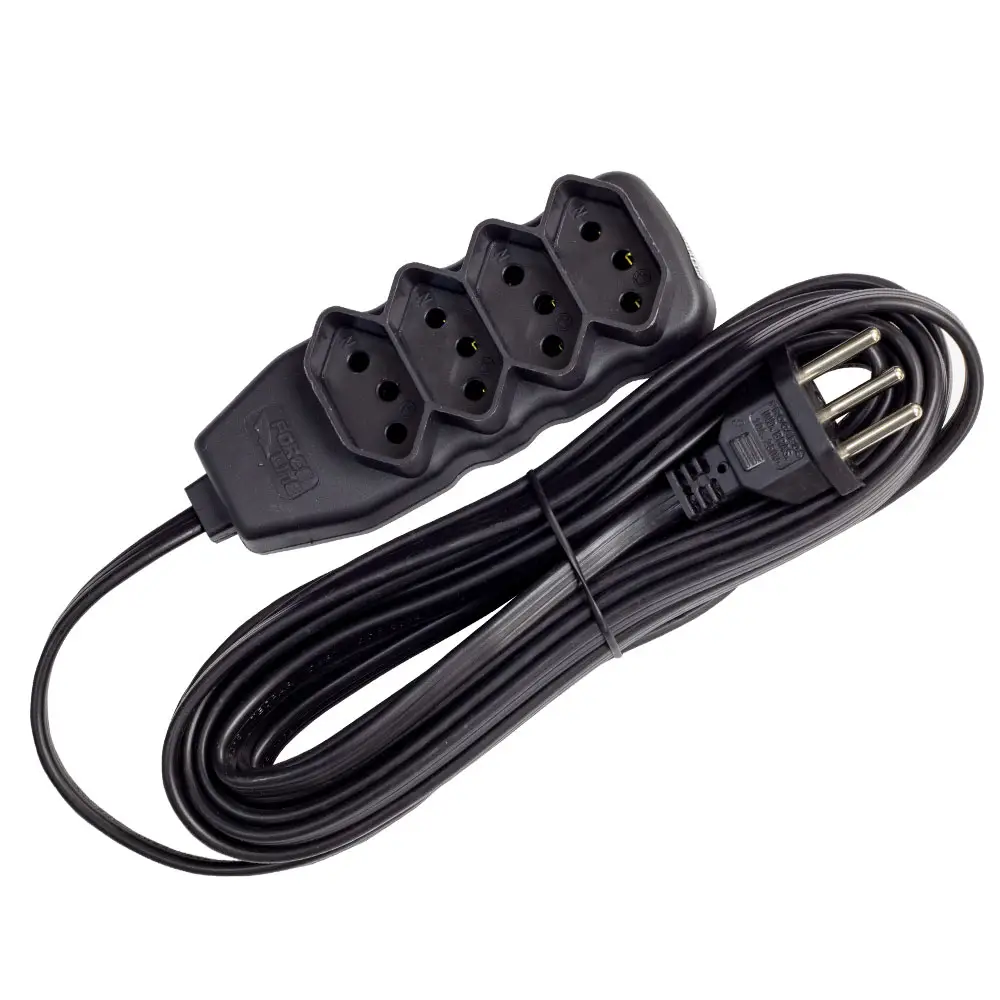 Extensão Tripolar Slim 10A Cabo 5m 4 Tomadas Force Line