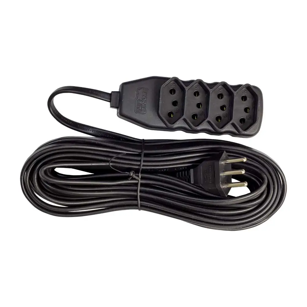 Extensão Tripolar Slim 10A Cabo 10m 4 Tomadas Force Line