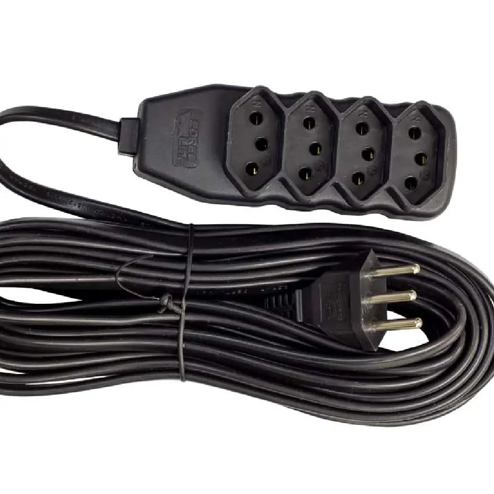 Extensão Tripolar Slim 10A Cabo 10m 4 Tomadas Force Line