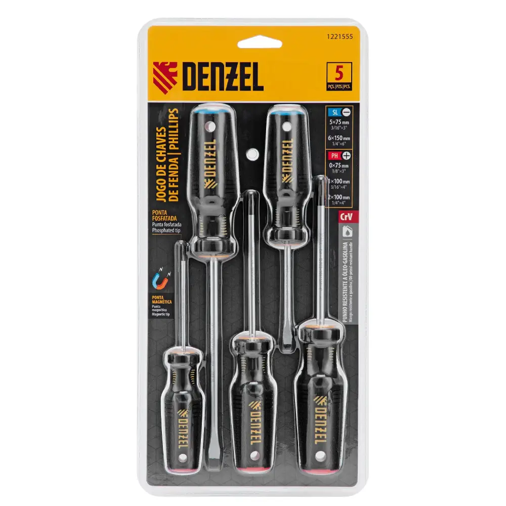 Jogo Chaves Fendas e Philips 5 peças 1221555 Denzel