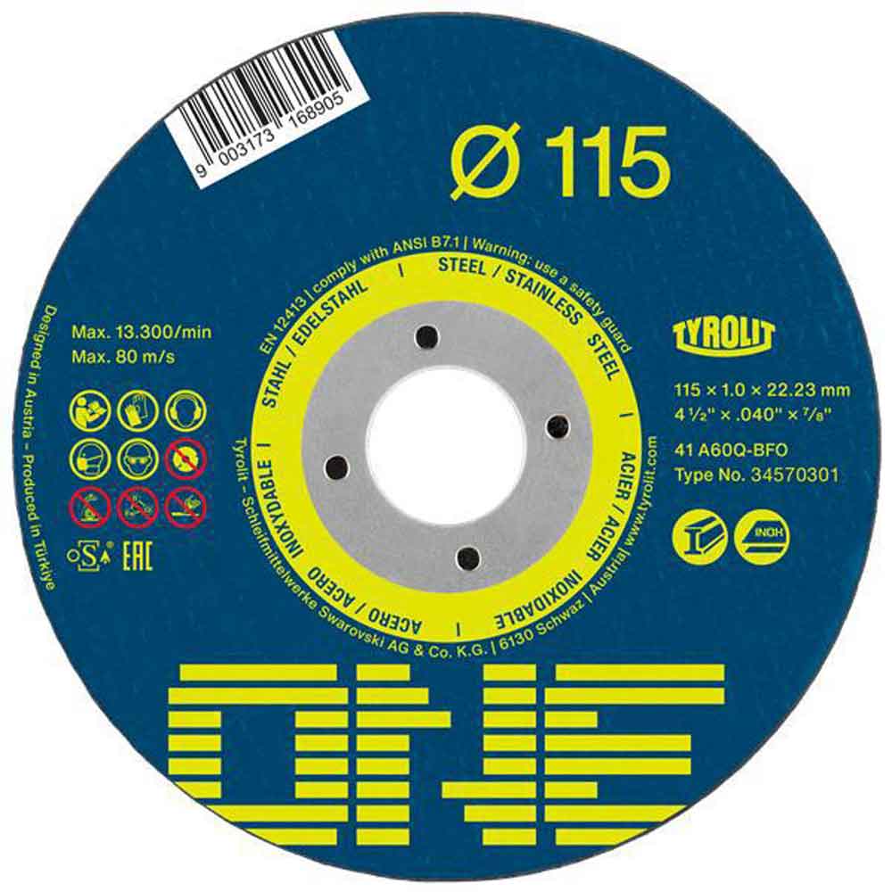 Disco Tyrolit Corte Inox 115x1mm One A60Q-BFO