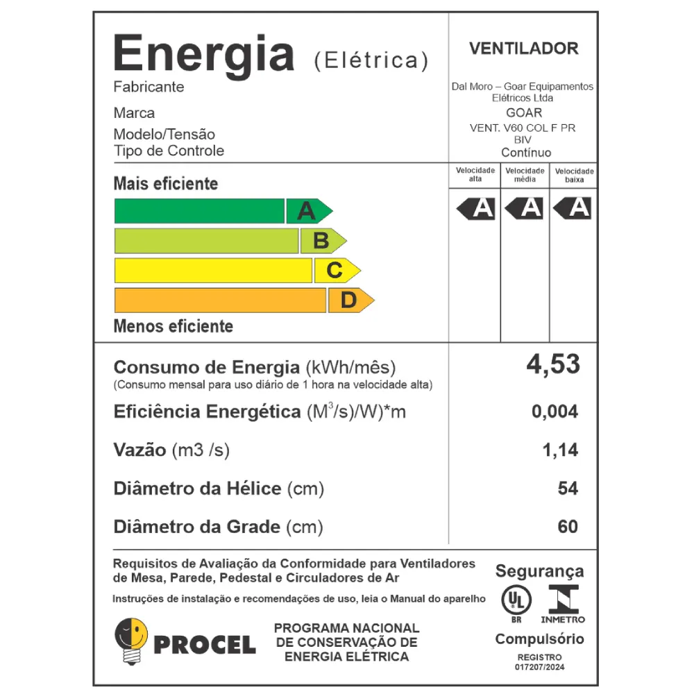 Ventilador de Coluna 60cm Bivolt Preto V60CPRHB Goar