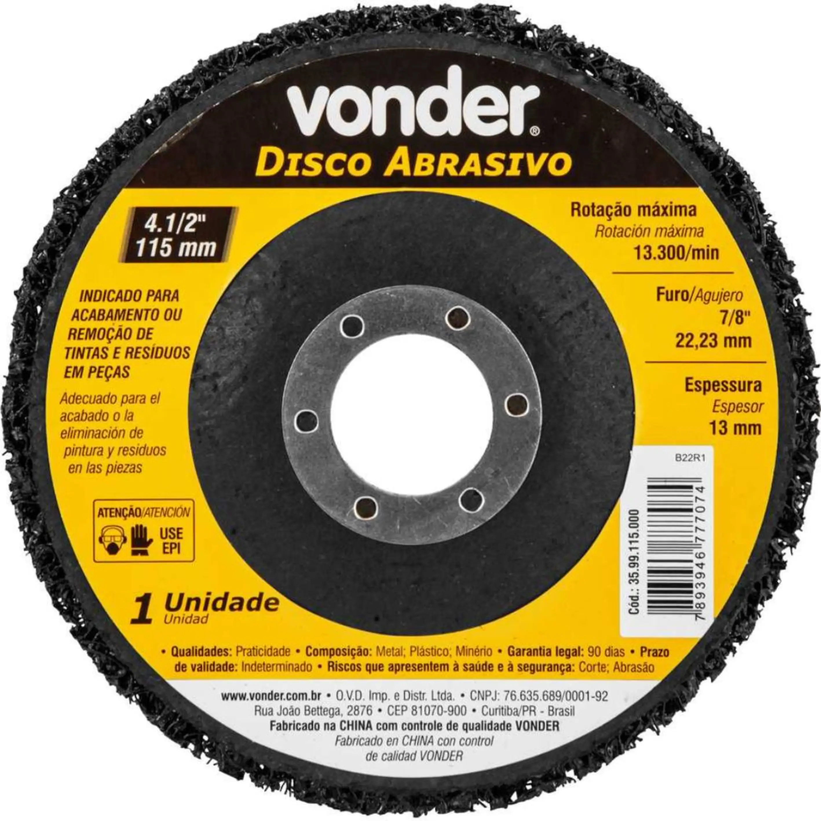 Disco Abrasivo Strip 115mm para Remoção de Tinta Vonder