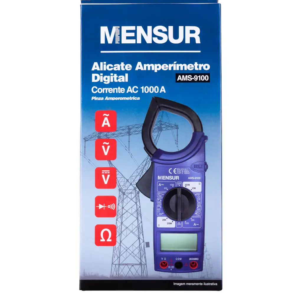 Alicate Amperímetro Digital AC1000A AMS-9100 Mensur