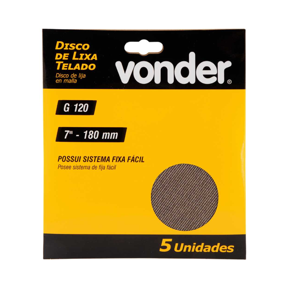 Disco Abrasivo Telado 180mm - 7pol GR120 C/5UN VONDER