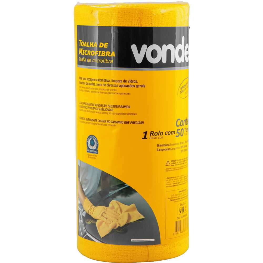  Rolo de Toalha Microfibra 30x30cm 200GSM C/50 UN VONDER