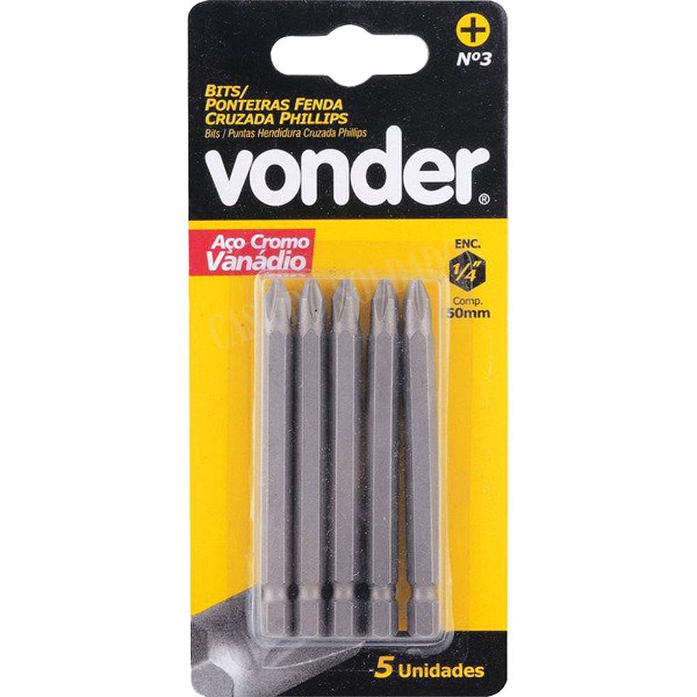 Jogo de Bits Phillips Com 5 Peças Encaixe 1/4Pol N3 x 50mm Vonder