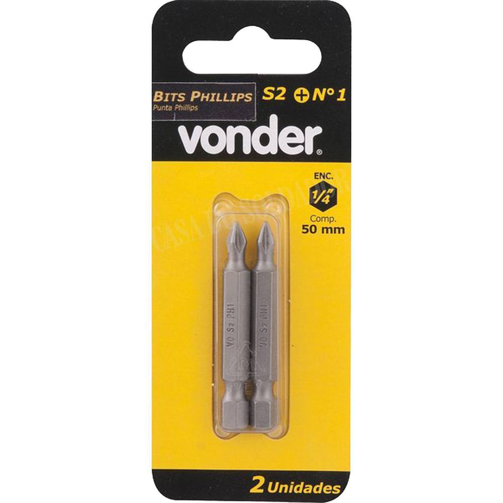 Jogo de Bits Fenda Cruzada Encaixe 1/4 e 3/16 Pol x 50mm Vonder