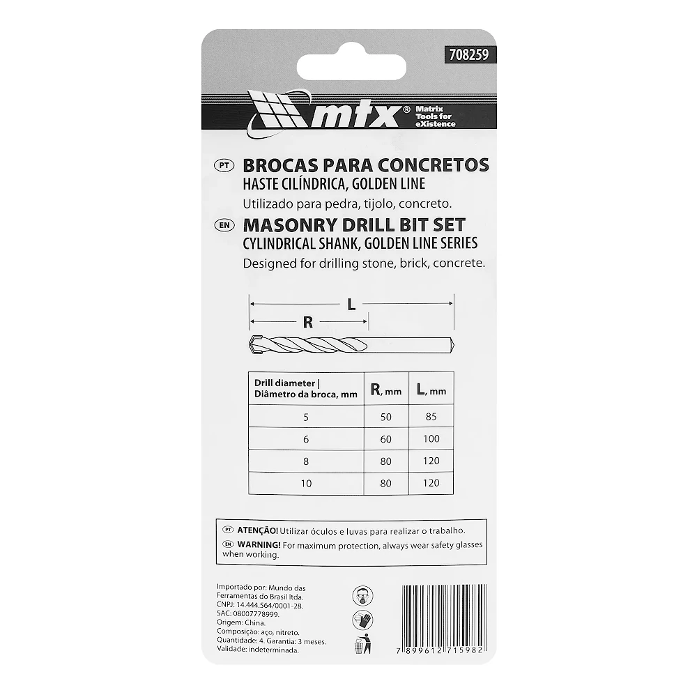 Jogo De Brocas Para Concreto 5-10mm 4pcs MTX